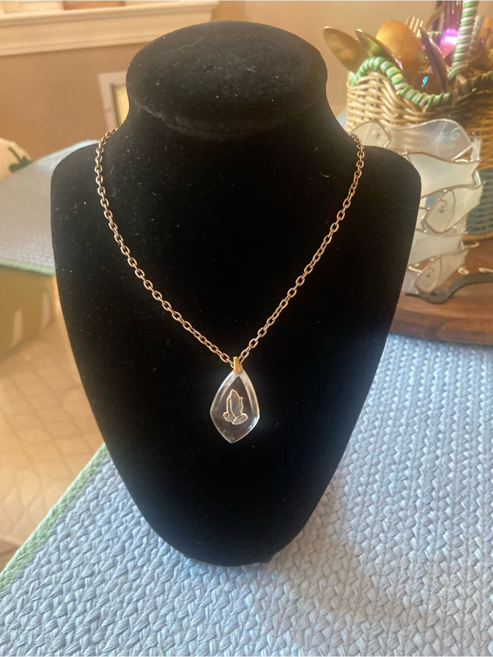 Gold Chain Necklace with Clear Teardrop Dove Pendant